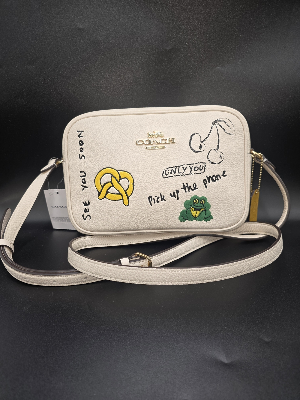 COACH CAT02 Jamie Camera Bag Chalk White Leather Crossbody Sketch Accents NWT